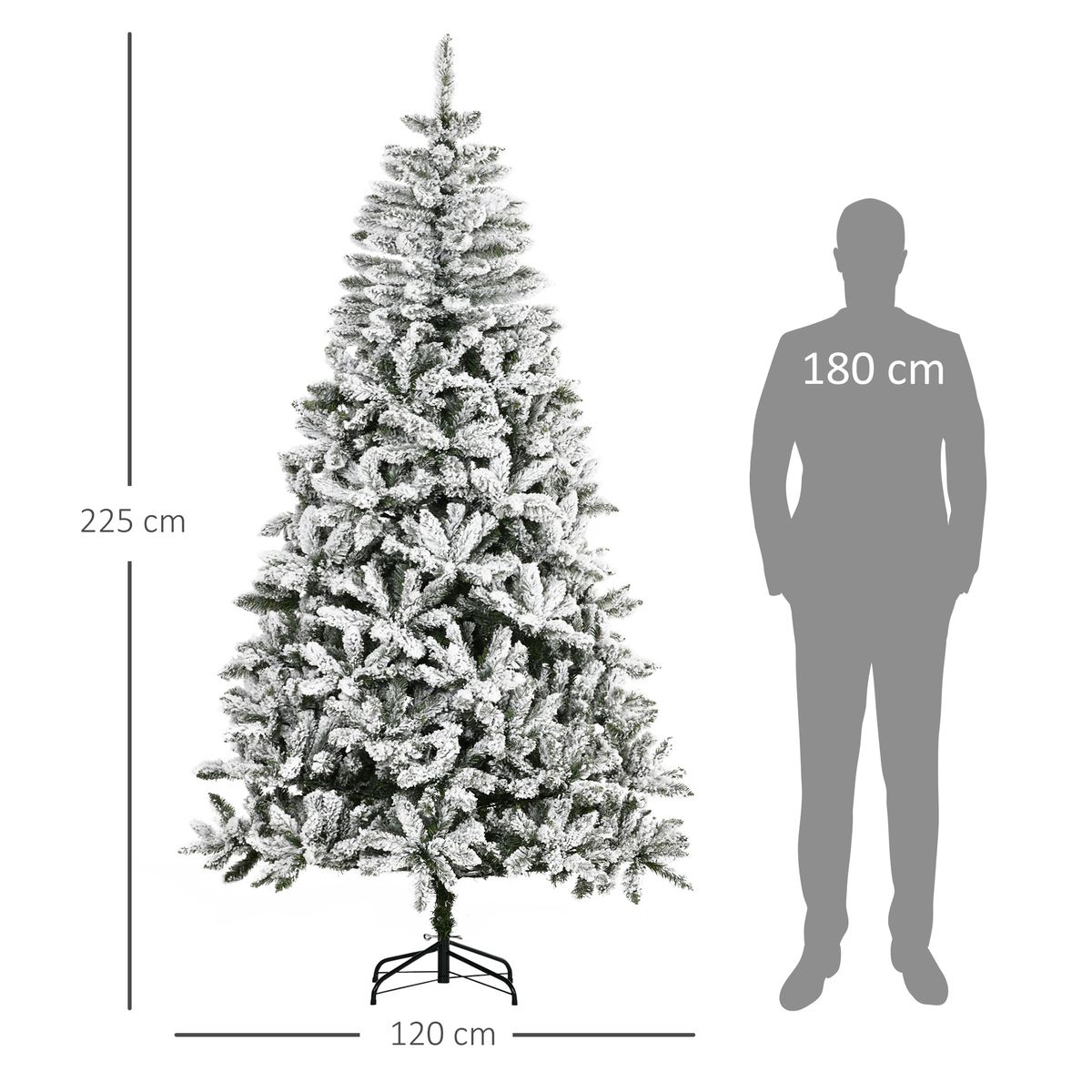 Árbol de Navidad Homcom 1300 ramas efecto nieve blanco/verde Ø120x225 cm