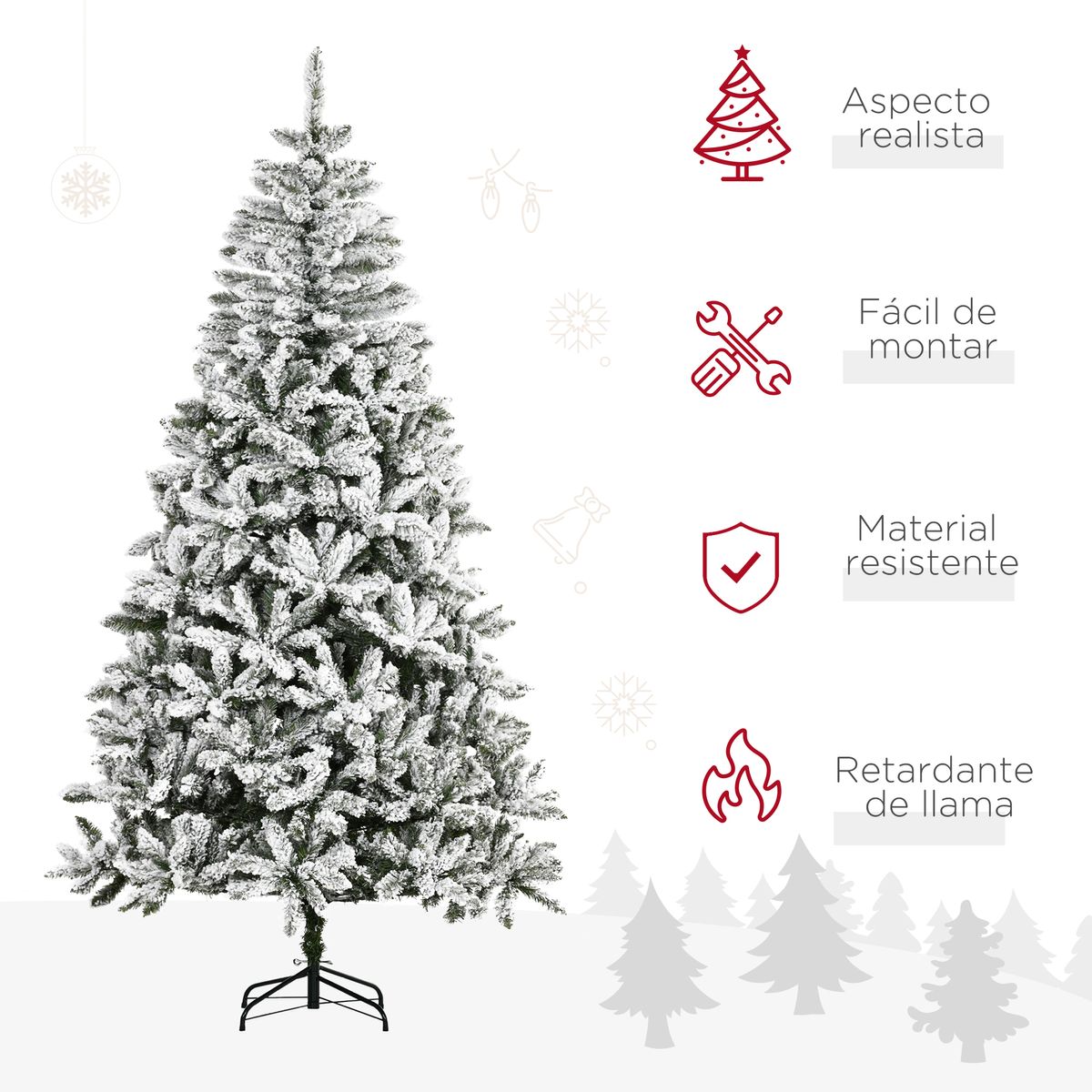 Árbol de Navidad Homcom 1300 ramas efecto nieve blanco/verde Ø120x225 cm