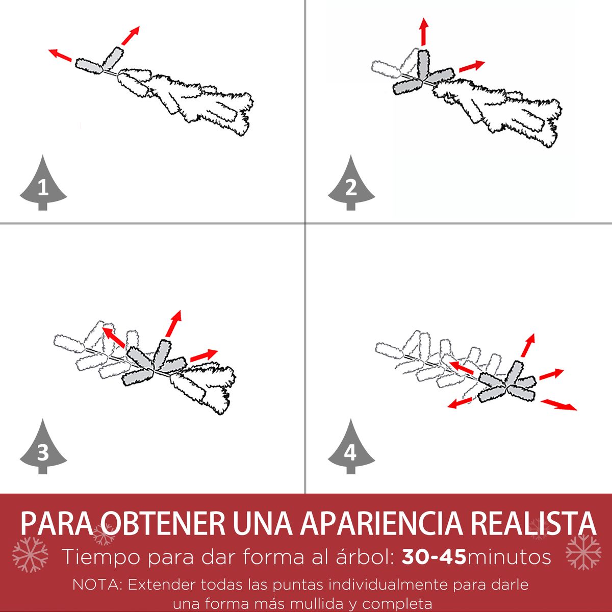 Árbol de Navidad Homcom 1300 ramas efecto nieve blanco/verde Ø120x225 cm