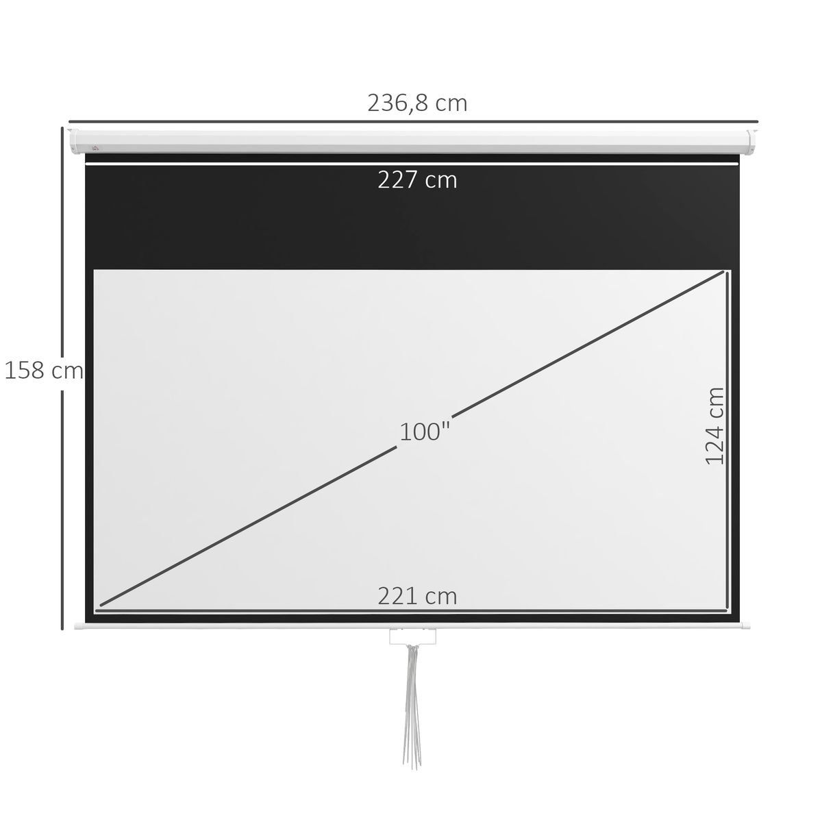 Pantalla de proyección Cinema Homcom 100'' altura ajustable blanco 158x236,8x8 cm