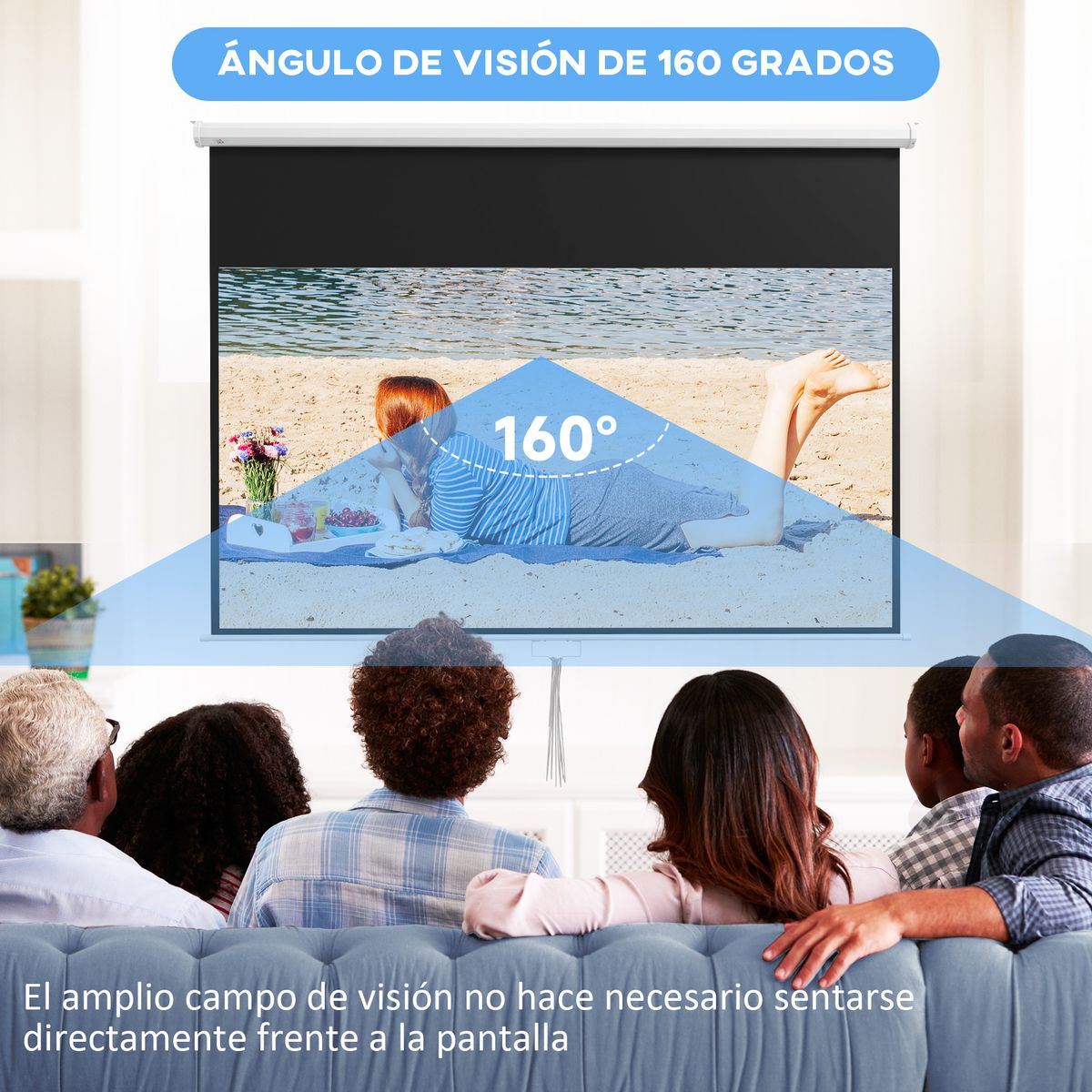 Pantalla de proyección Cinema Homcom 100'' altura ajustable blanco 158x236,8x8 cm