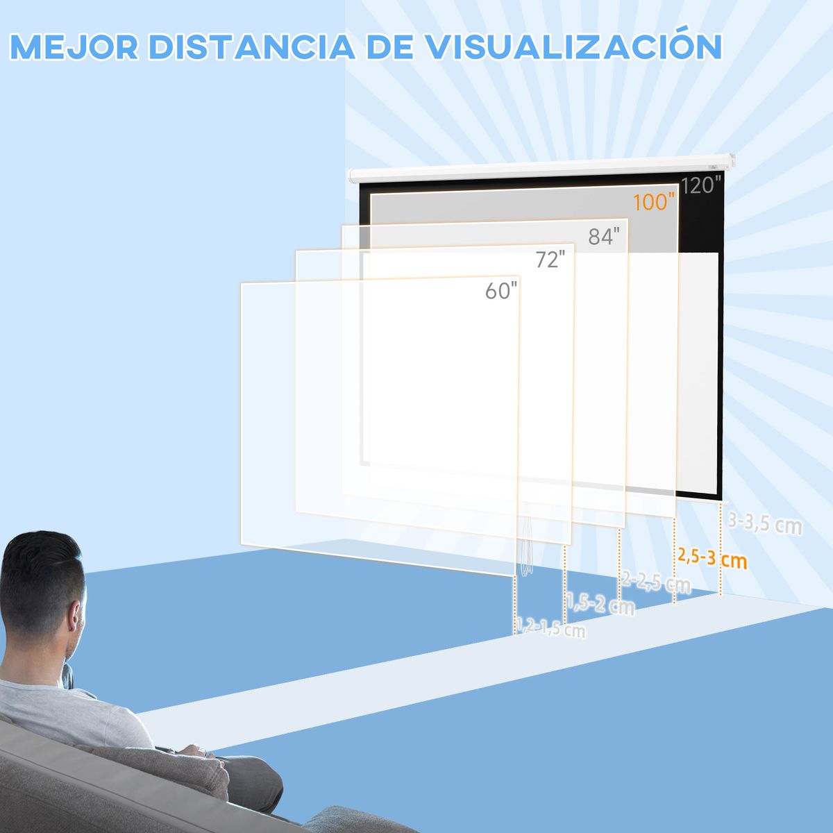 Pantalla de proyección Cinema Homcom 100'' altura ajustable blanco 158x236,8x8 cm