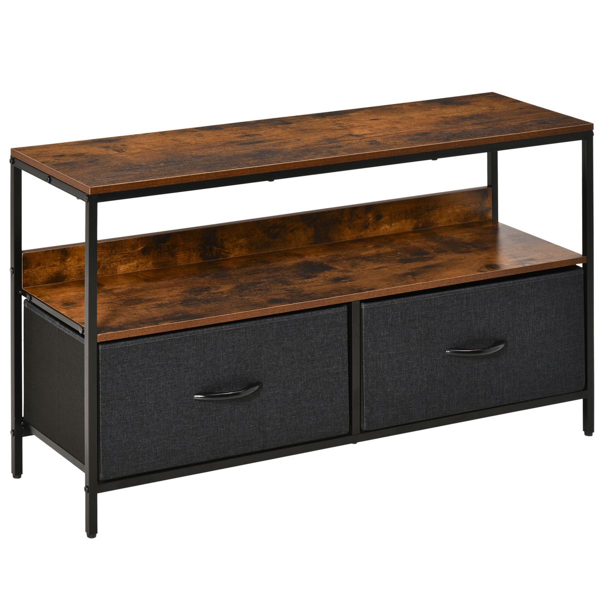 Mueble bajo de TV Kaoba Homcom 2 cajones + estante roble/negro 56x98x29 cm