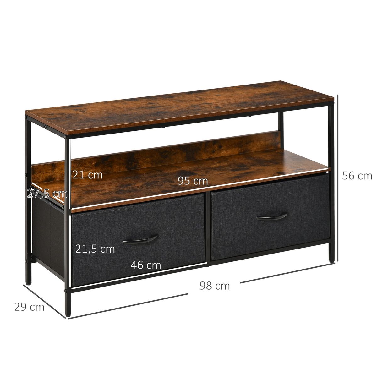Mueble bajo de TV Kaoba Homcom 2 cajones + estante roble/negro 56x98x29 cm