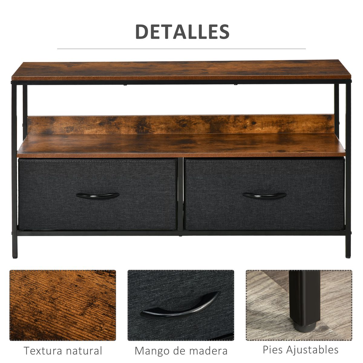 Mueble bajo de TV Kaoba Homcom 2 cajones + estante roble/negro 56x98x29 cm