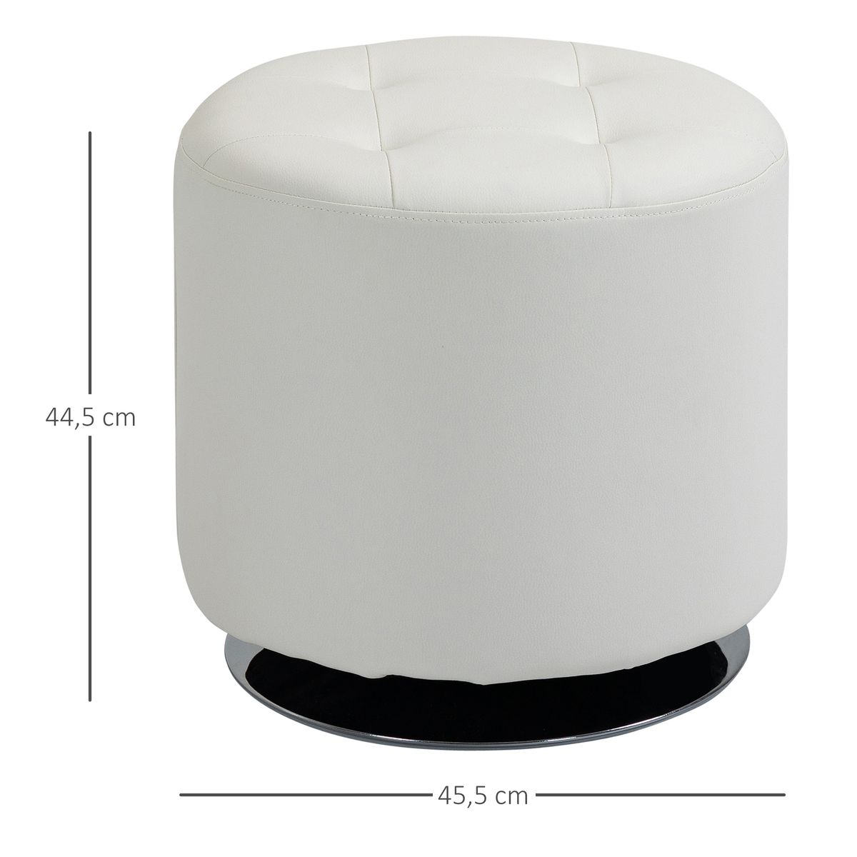 Taburete Otomano Homcom giratorio blanco Ø45,5x44,5 cm medidas