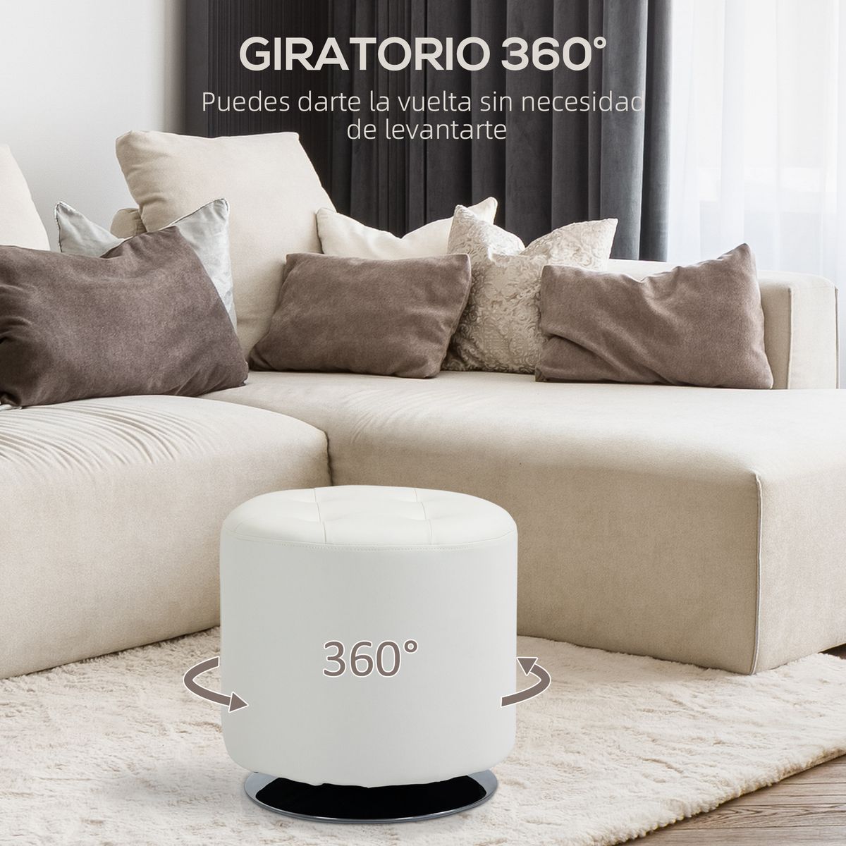 Taburete Otomano Homcom giratorio blanco Ø45,5x44,5 cm