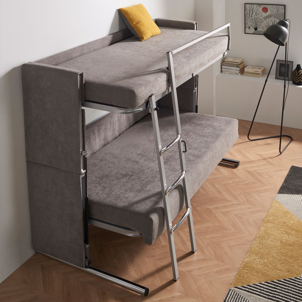 Sofá cama Miami 3 plazas convertible en litera con 2 camas gris 105x200x95 cm