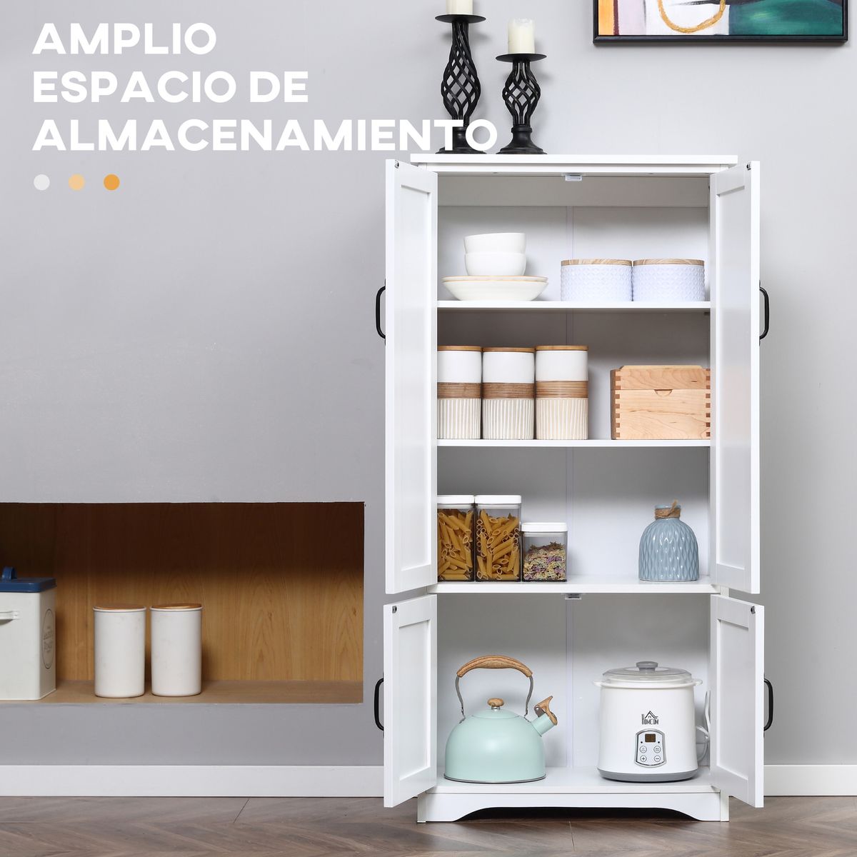 Alacena de cocina Betroka Homcom 4 puertas blanco 123x60x30 cm