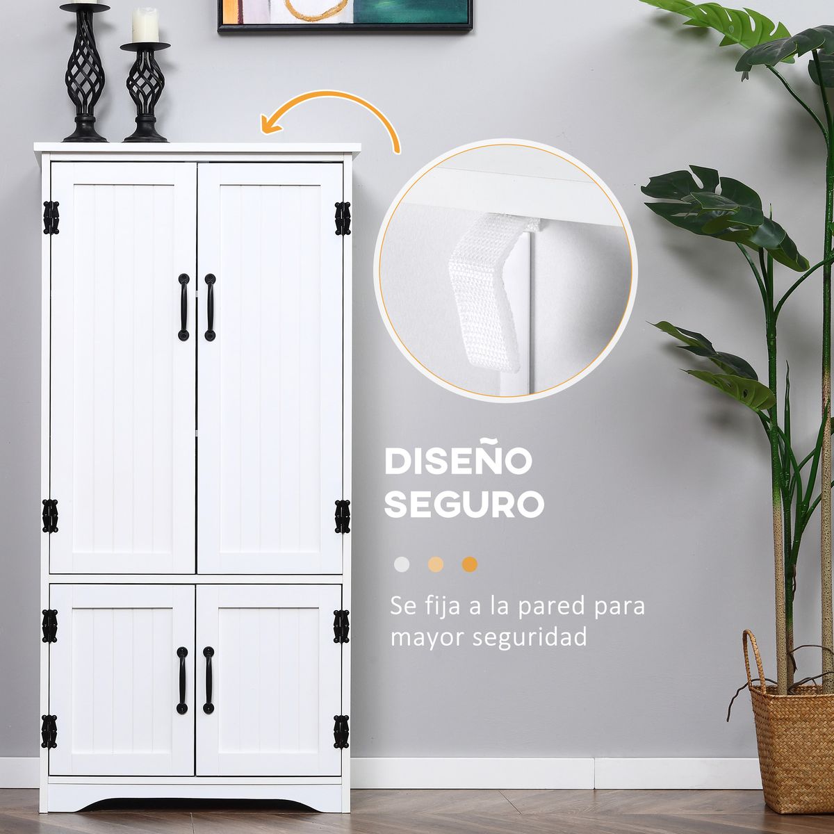 Alacena de cocina Betroka Homcom 4 puertas blanco 123x60x30 cm