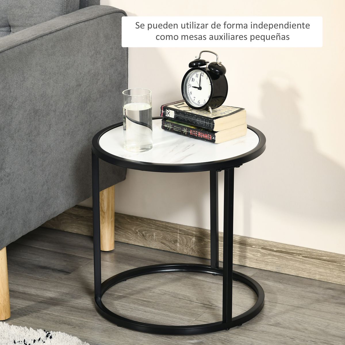 Set de 2 mesas nido Mahaena Homcom tapa efecto mármol blanco