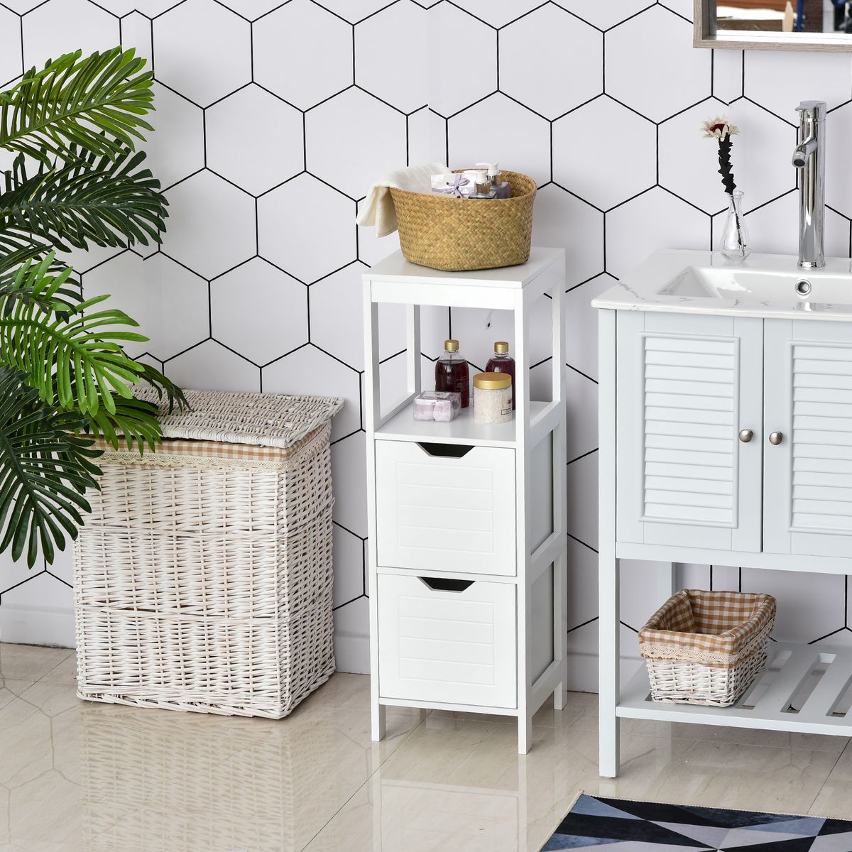 Armario auxiliar Folk Kleankin 2 cajones + estante blanco 89x30 cm animada