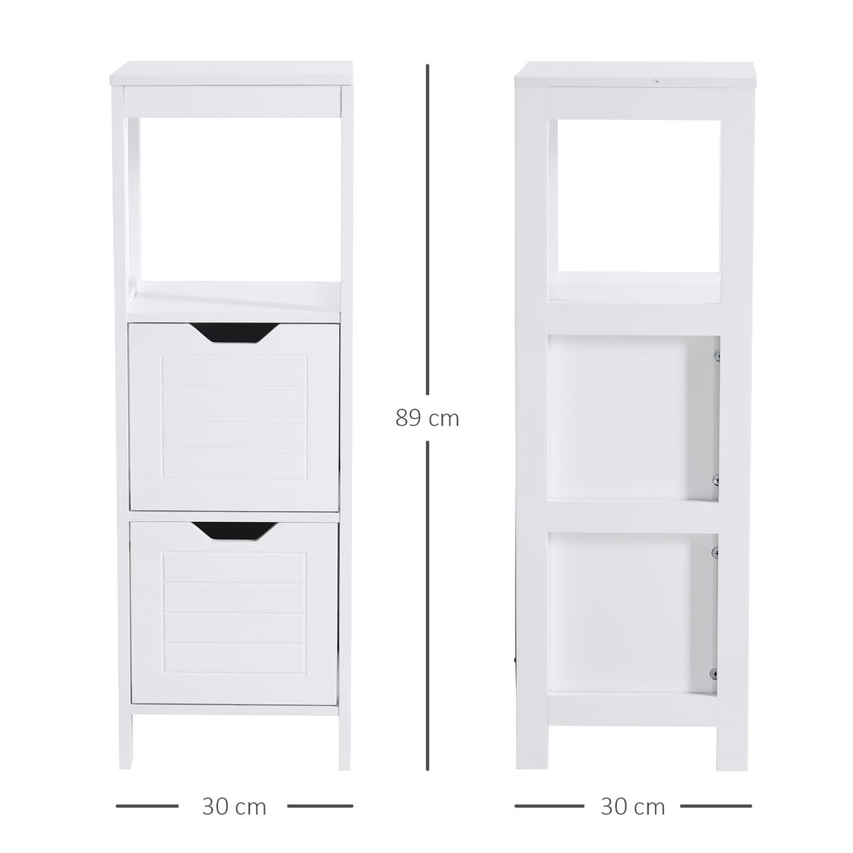 Armario auxiliar Folk Kleankin 2 cajones + estante blanco 89x30 cm medidas