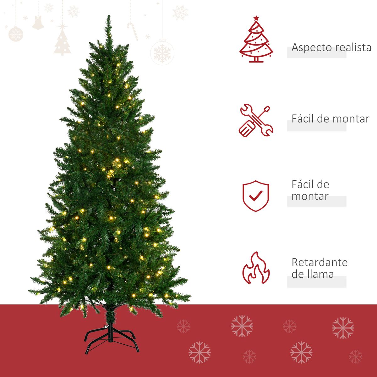 Árbol de Navidad Homcom 714 ramas con luces verde Ø94x180 cm