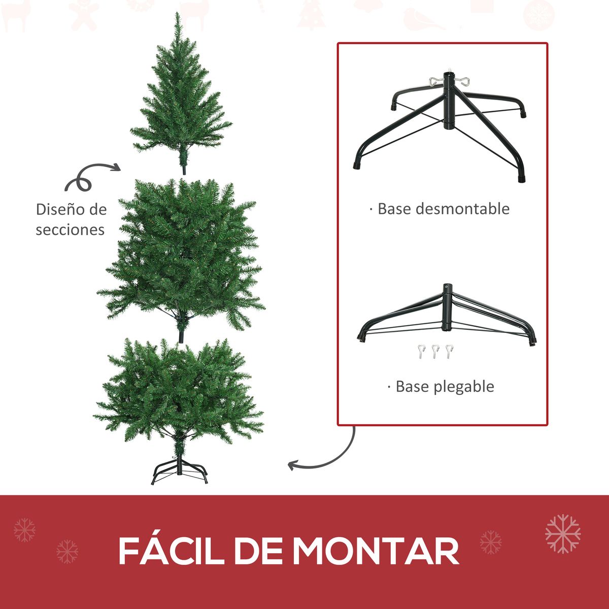 Árbol de Navidad Homcom 714 ramas con luces verde Ø94x180 cm