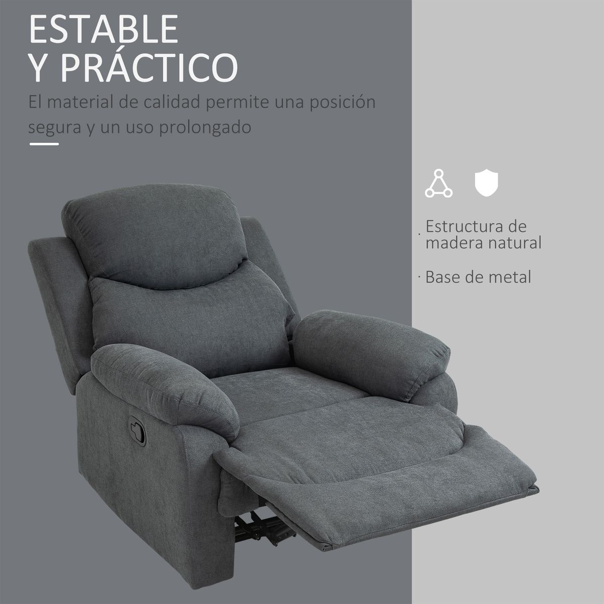 Sillón Olite reclinable extra acolchado gris 105,5x97x96 cm