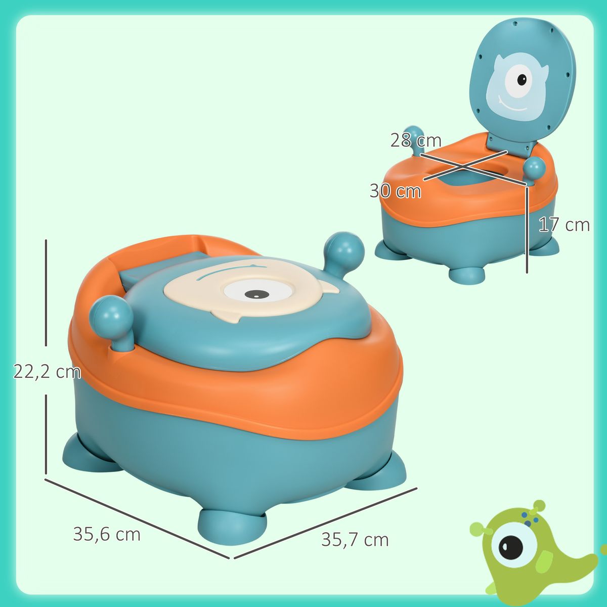 Orinal infantil Zonekiz con tapa antideslizante diseño Alien azul 22,2x35,7x35,6 cm