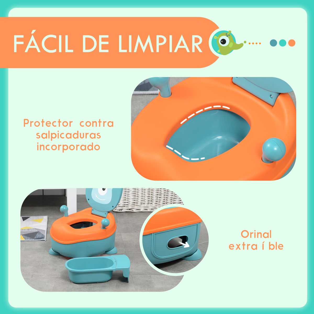 Orinal infantil Zonekiz con tapa antideslizante diseño Alien azul 22,2x35,7x35,6 cm