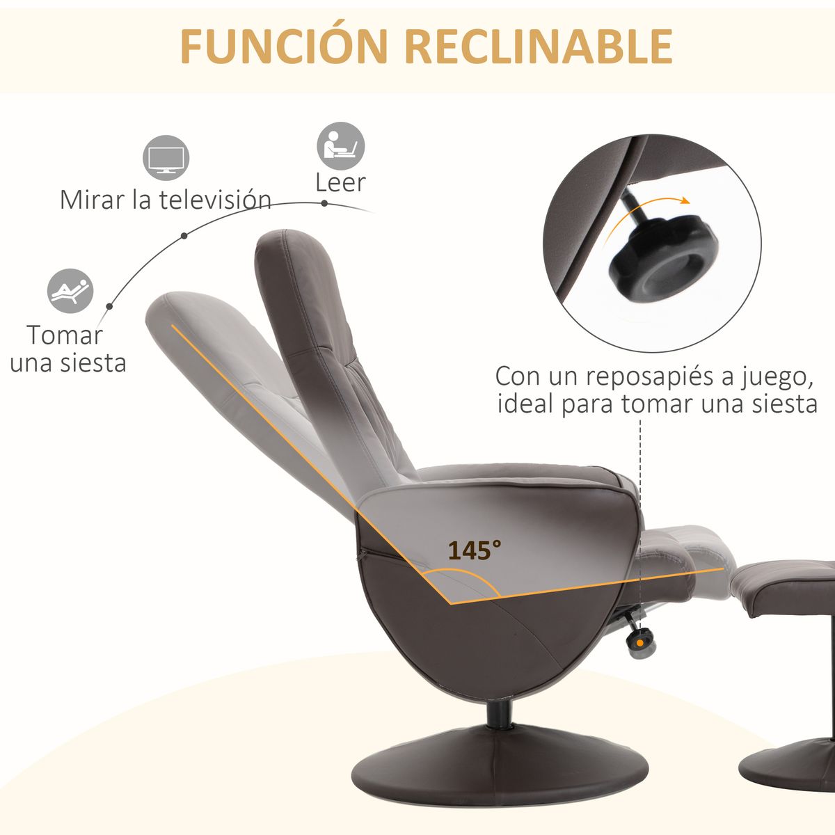 Sillón relax Vole Homcom con taburete respaldo reclinable marrón 101x76x81 cm