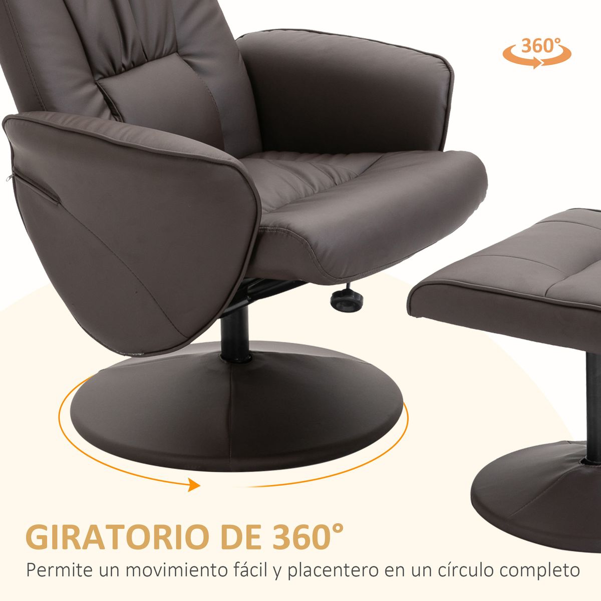 Sillón relax Vole Homcom con taburete respaldo reclinable marrón 101x76x81 cm