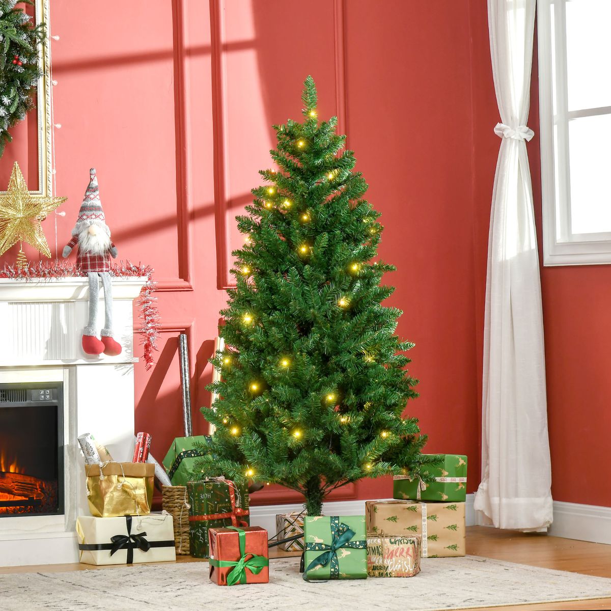 Árbol de Navidad con luces Homcom 150 LEDs 502 ramas verde Ø84x150 cm