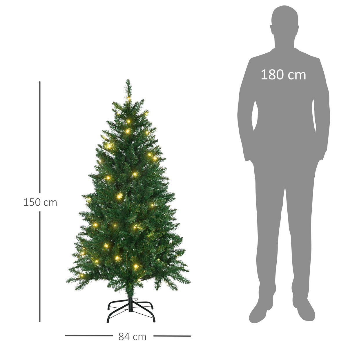 Árbol de Navidad con luces Homcom 150 LEDs 502 ramas verde Ø84x150 cm