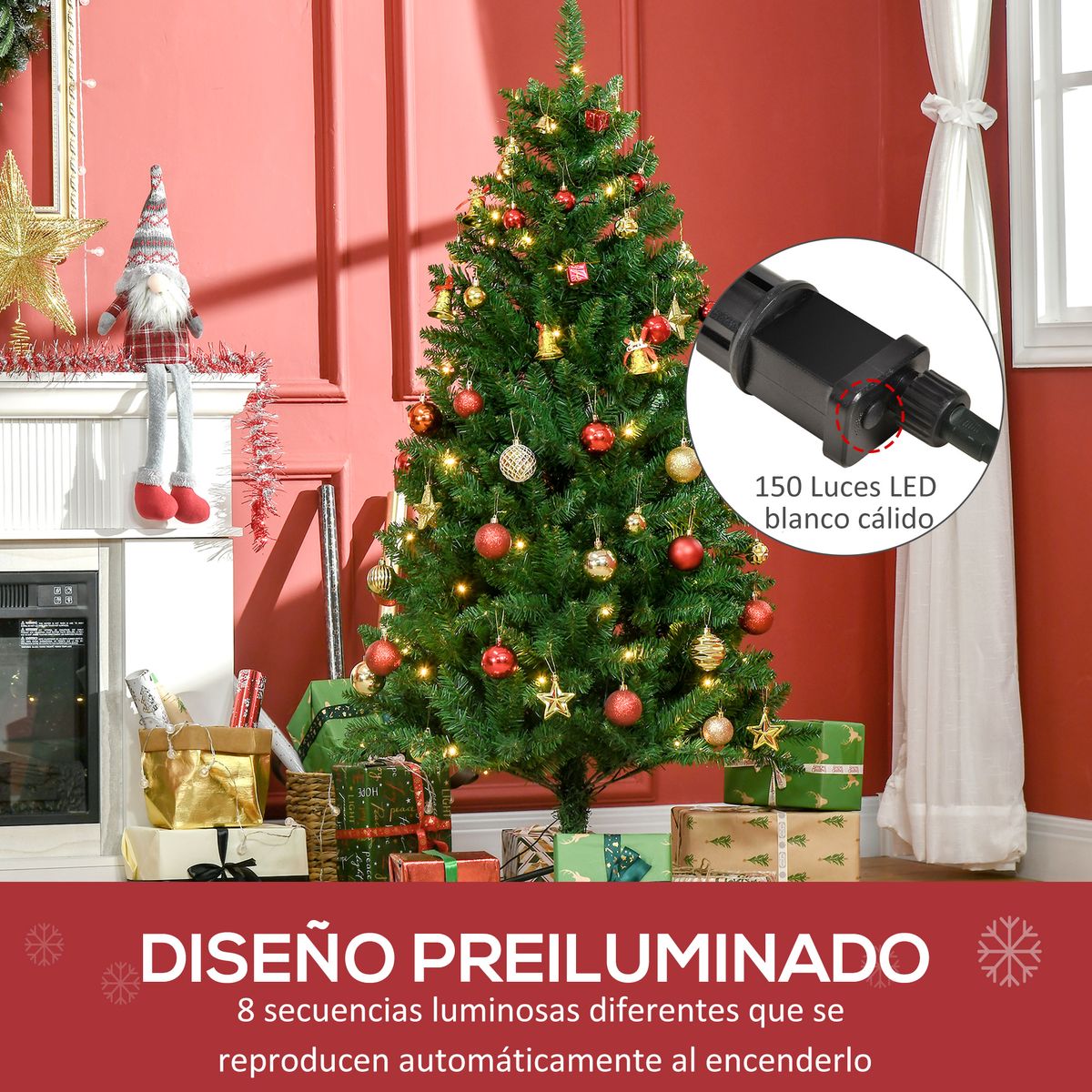 Árbol de Navidad con luces Homcom 150 LEDs 502 ramas verde Ø84x150 cm
