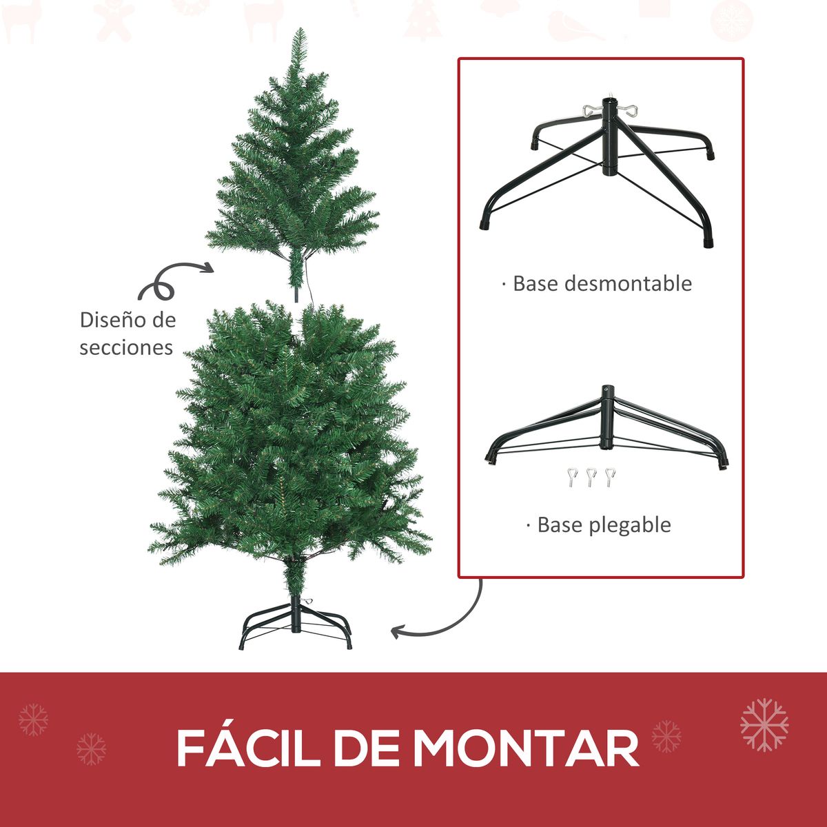 Árbol de Navidad con luces Homcom 150 LEDs 502 ramas verde Ø84x150 cm
