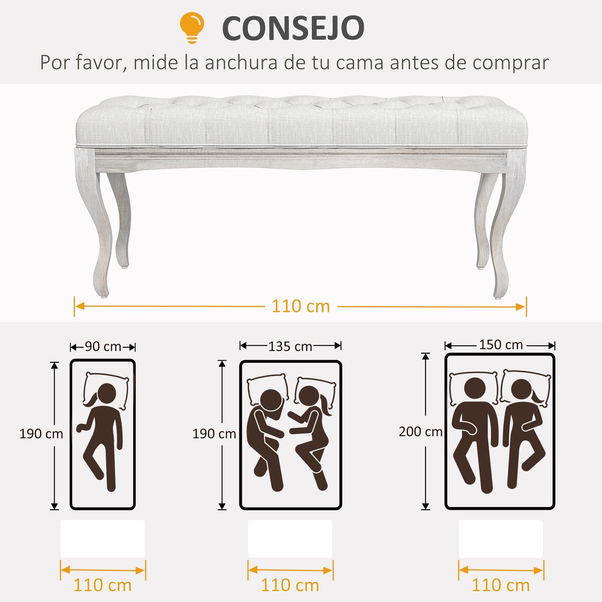 Banco acolchado Trento Homcom 120kg crema 49x110x37 cm