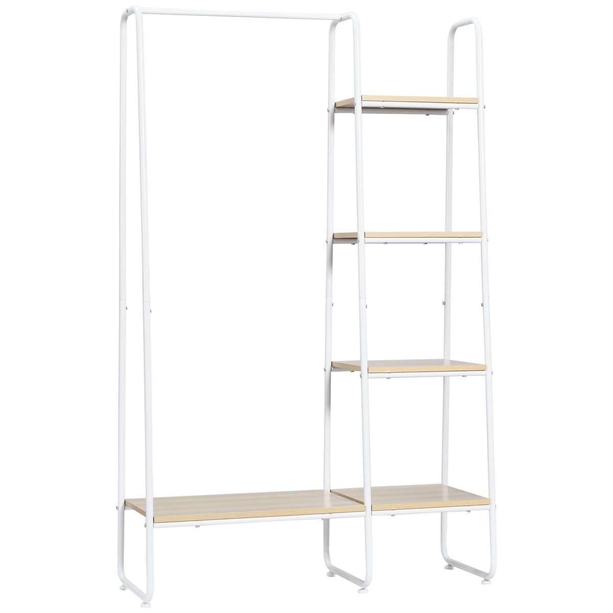 Perchero Toliara Homcom 5 estantes + barra blanco/natural 160x102x39 cm