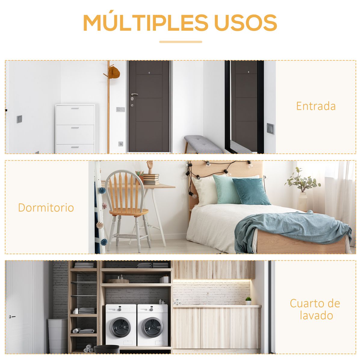 Perchero Toliara Homcom 5 estantes + barra blanco/natural 160x102x39 cm