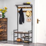 Perchero zapatero Tumar Homcom 3 estantes + 9 ganchos marrón/negro 180x84x34,5 cm
