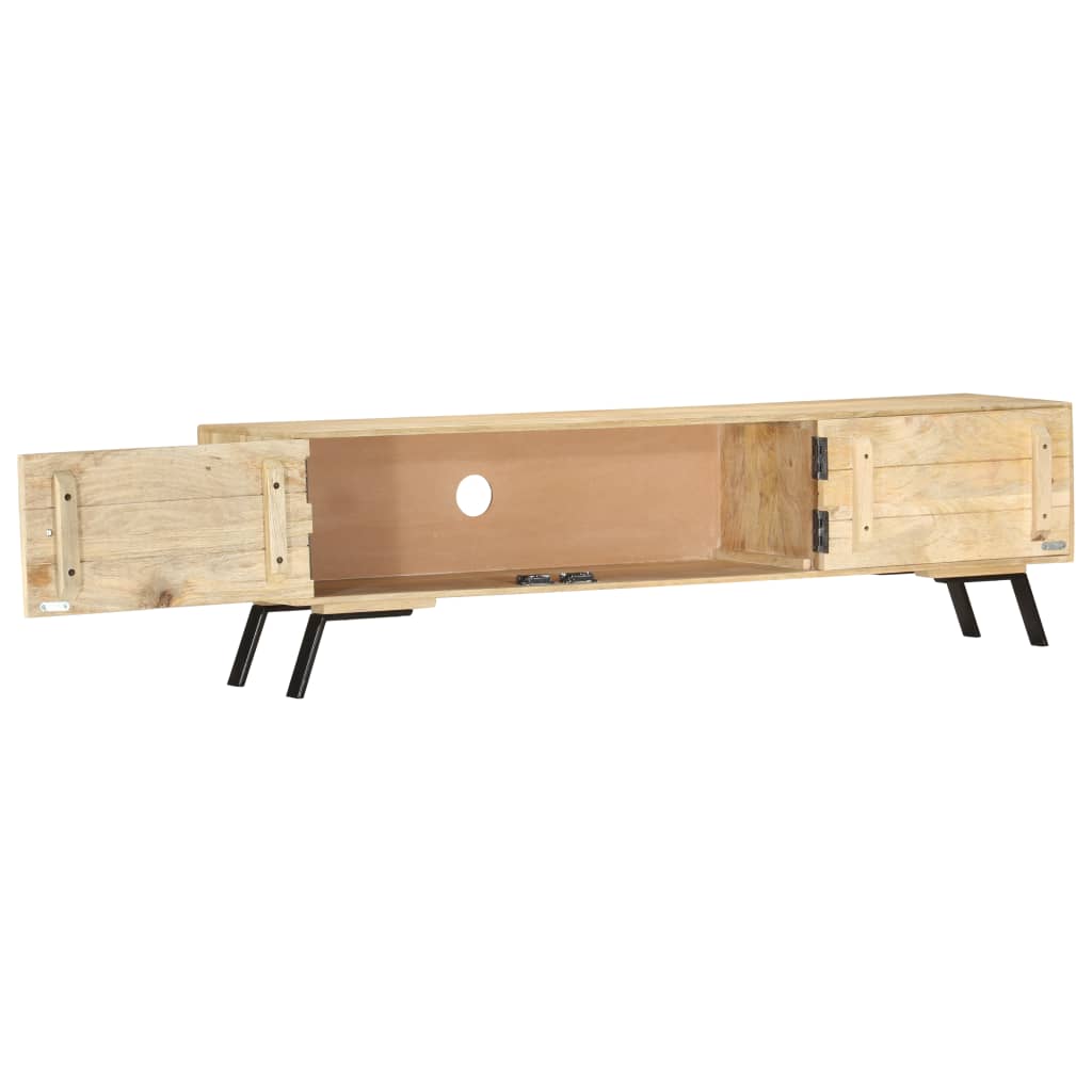 Mueble bajo de TV Saitama 2 puertas + 2 estantes madera de mango natural 40x140x30 cm