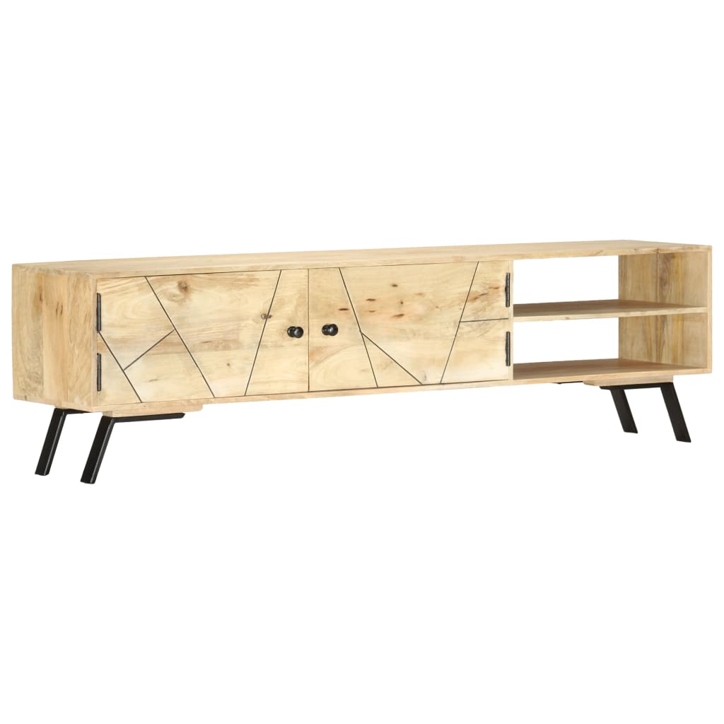 Mueble bajo de TV Saitama 2 puertas + 2 estantes madera de mango natural 40x140x30 cm