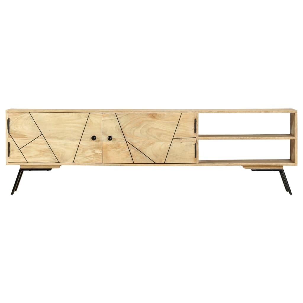Mueble bajo de TV Saitama 2 puertas + 2 estantes madera de mango natural 40x140x30 cm