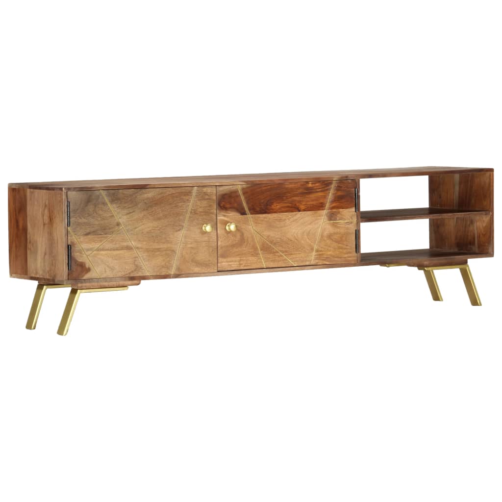 Mueble bajo de TV Saitama 2 puertas + 2 estantes madera de sheesham natural 40x140x30 cm