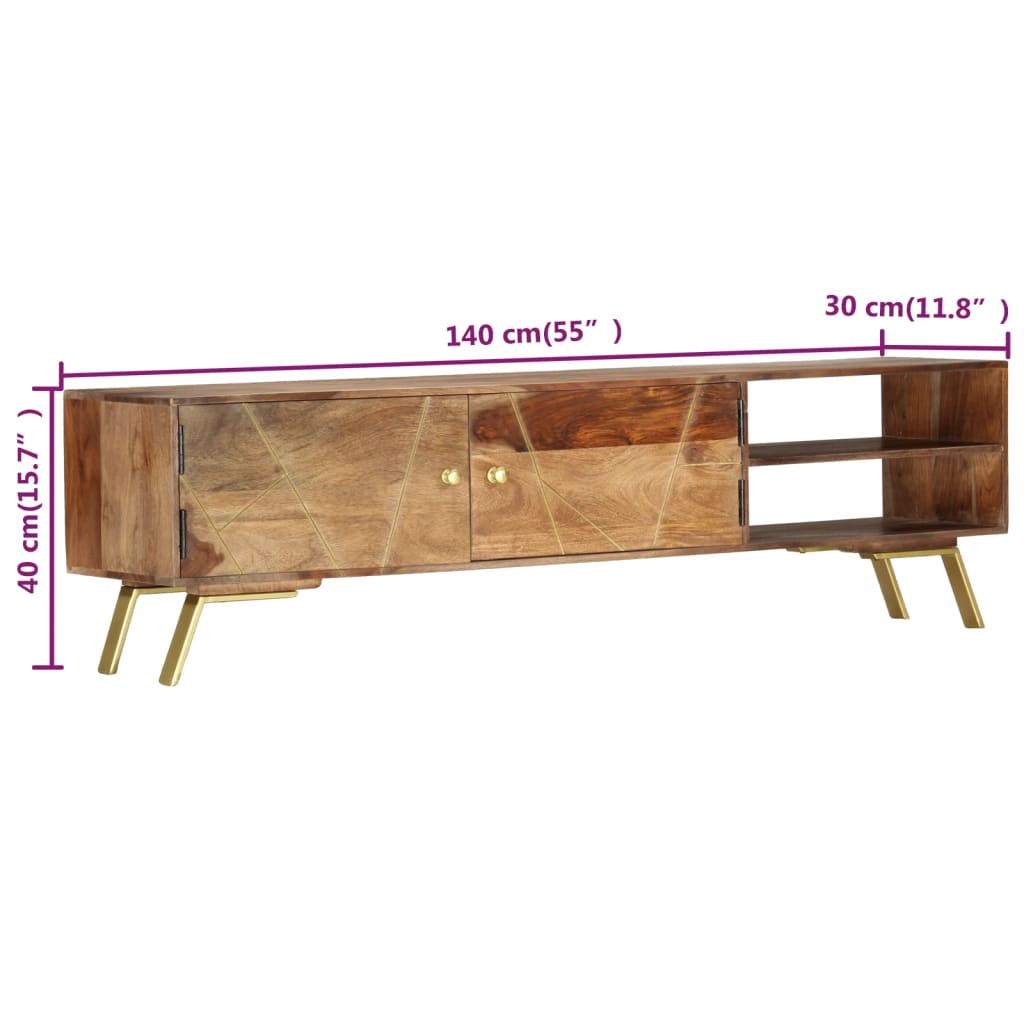 Mueble bajo de TV Saitama 2 puertas + 2 estantes madera de sheesham natural 40x140x30 cm