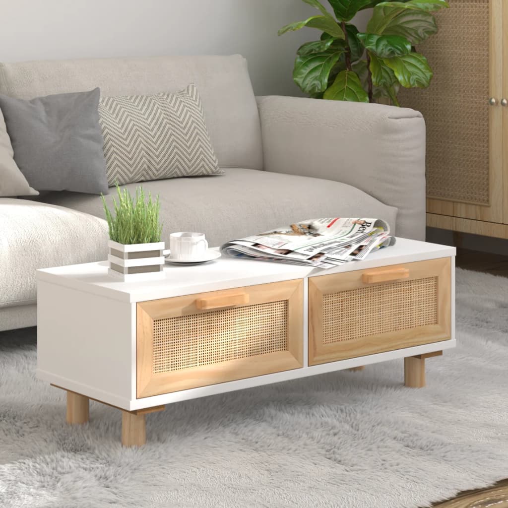 Mesa de centro Aomori 2 cajones blanco/natural 30x80x40 cm