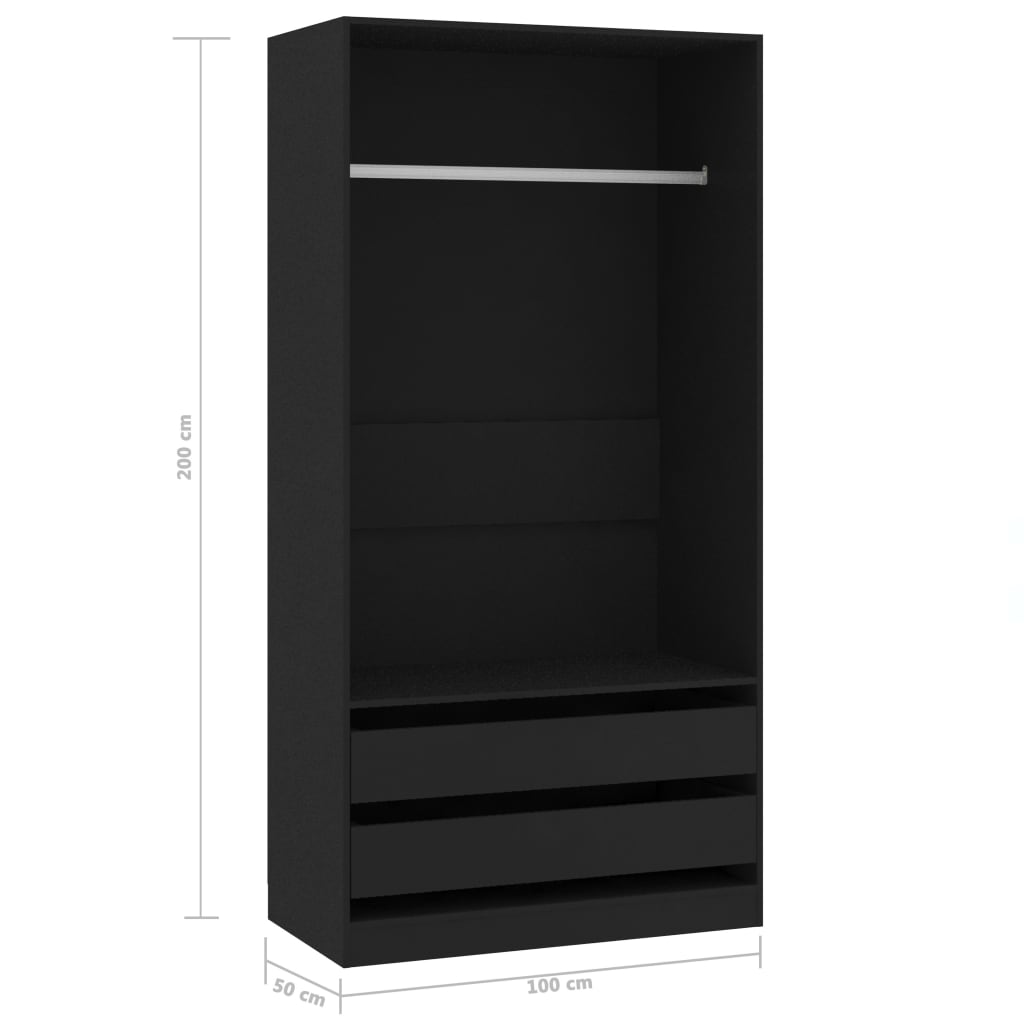 Armario Dafne sin puertas 2 cajones negro 200x100x50 cm
