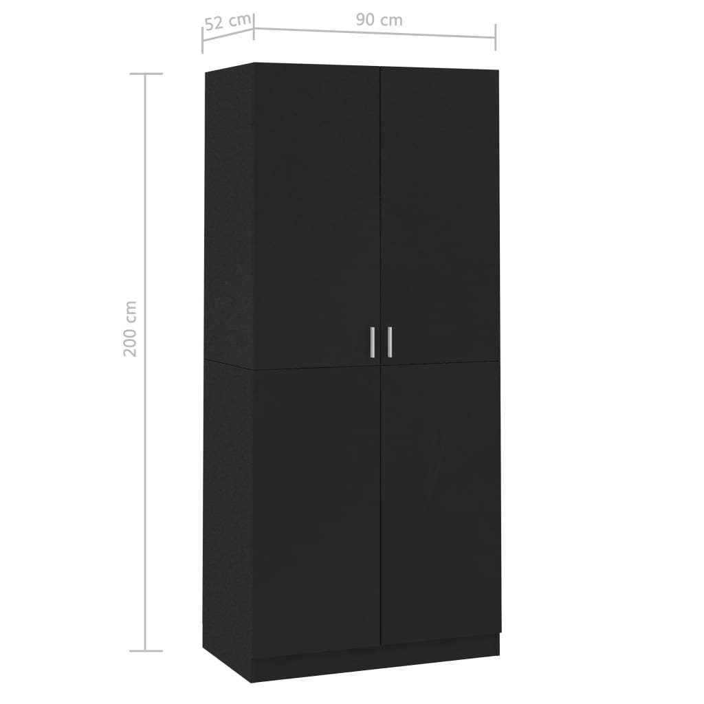 Armario Snow 2 puertas negro 200x90x52 cm