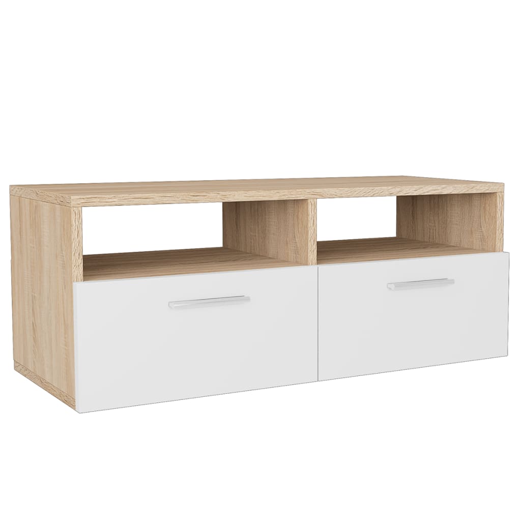 Mueble bajo de TV Donlai 2 puertas + 2 estantes natural/blanco 36x95x36 cm