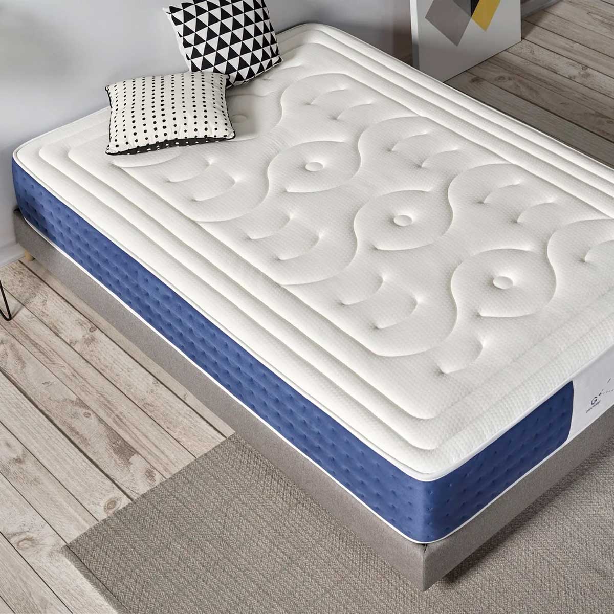Colchon-visco-Memory-Sistem-Plus-nucleo-Flexcel-con-visco-grafeno-blanco-azul-30-cm