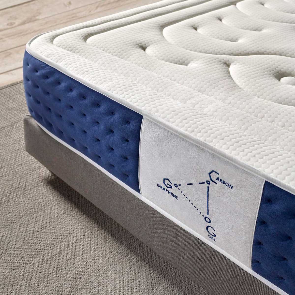 Colchon-visco-Memory-Sistem-Plus-nucleo-Flexcel-con-visco-grafeno-blanco-azul-30-cm