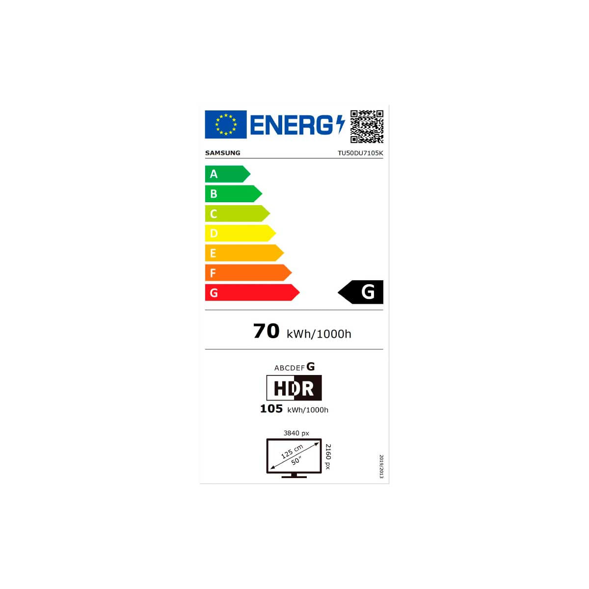 Televisor Smart TV Samsung TU50DU7105 4K UHD LED 50’’ Tizen G negro eficiencia