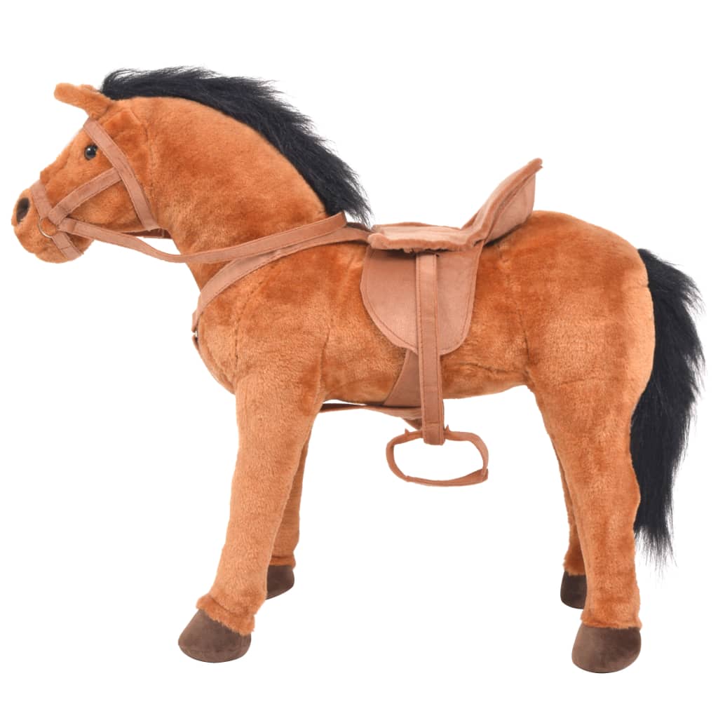 Caballo de juguete de peluche con montura marrón 60x64 cm perfil