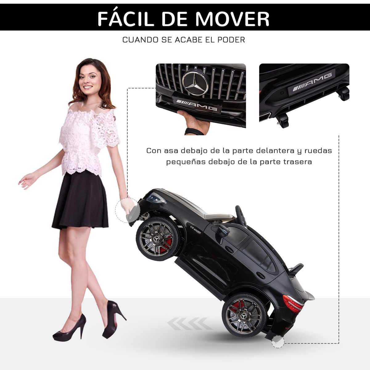 Coche eléctrico infantil AMG Homcom con música + luces negro 55x115x70 cm
