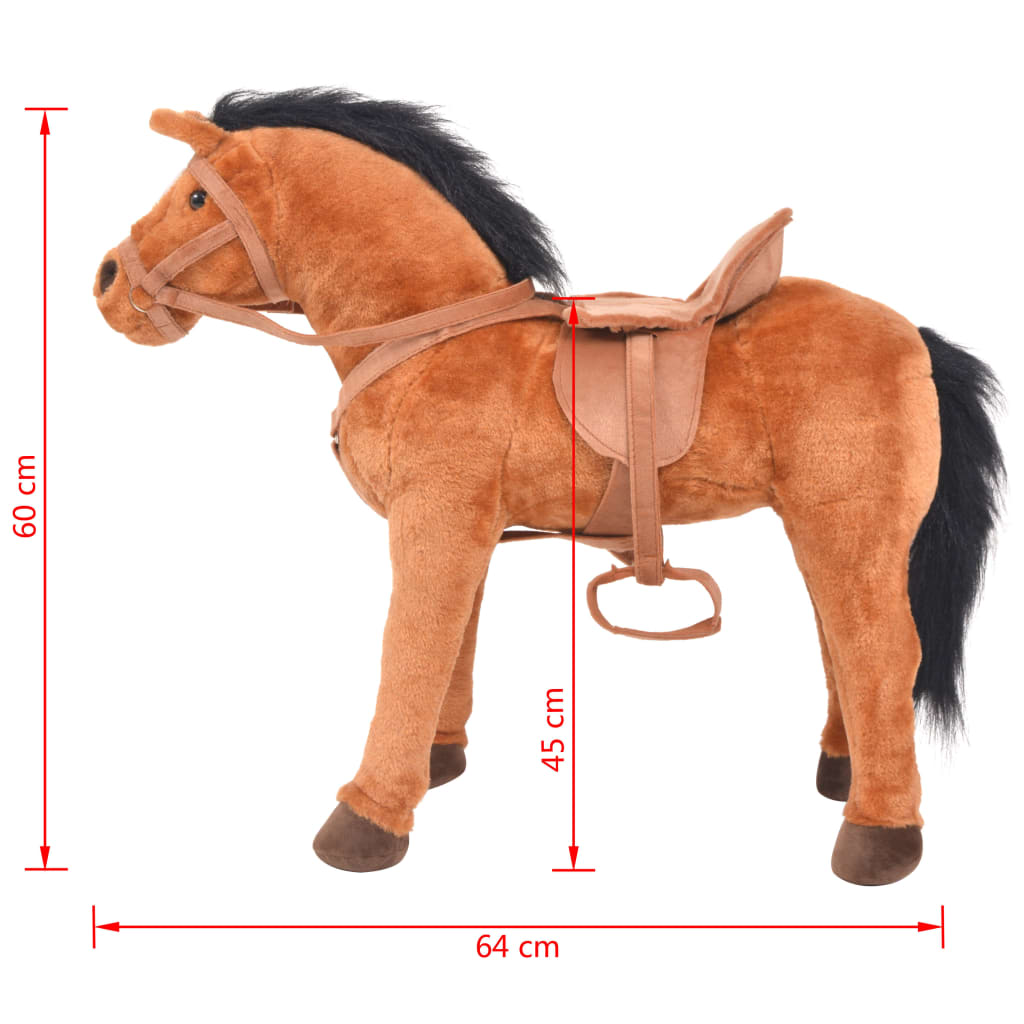 Caballo de juguete de peluche con montura marrón 60x64 cm medidas