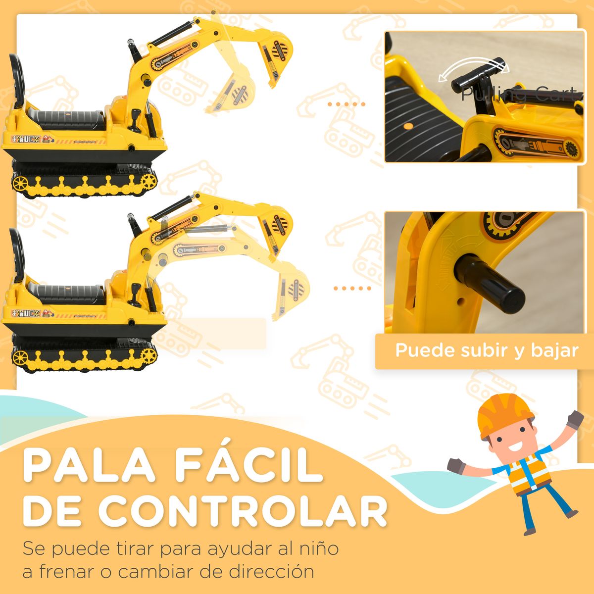 Excavadora infantil Homcom brazo móvil 18-48 meses amarillo 58,5x78x24 cm