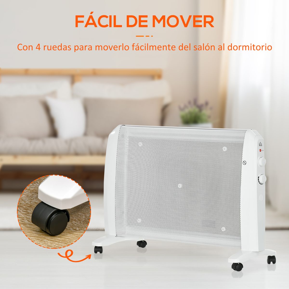 Calefactor eléctrico Homcom 1000W/2000W 2 potencias blanco 54x79x27 cm