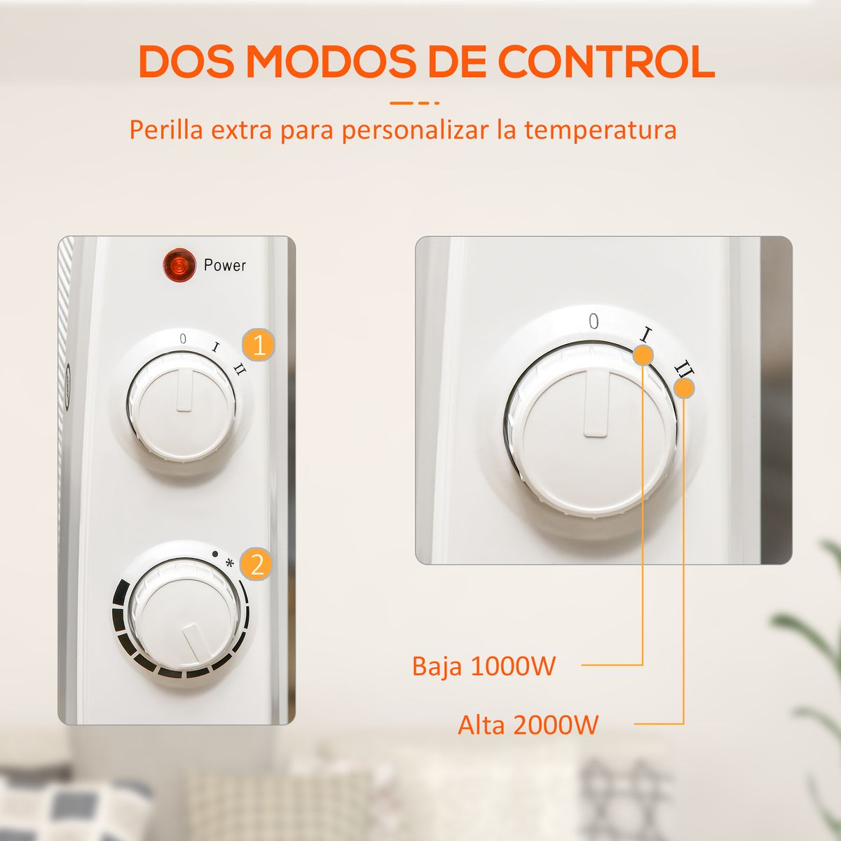 Calefactor eléctrico Homcom 1000W/2000W 2 potencias blanco 54x79x27 cm